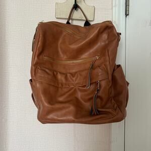 Brown leather backpack with